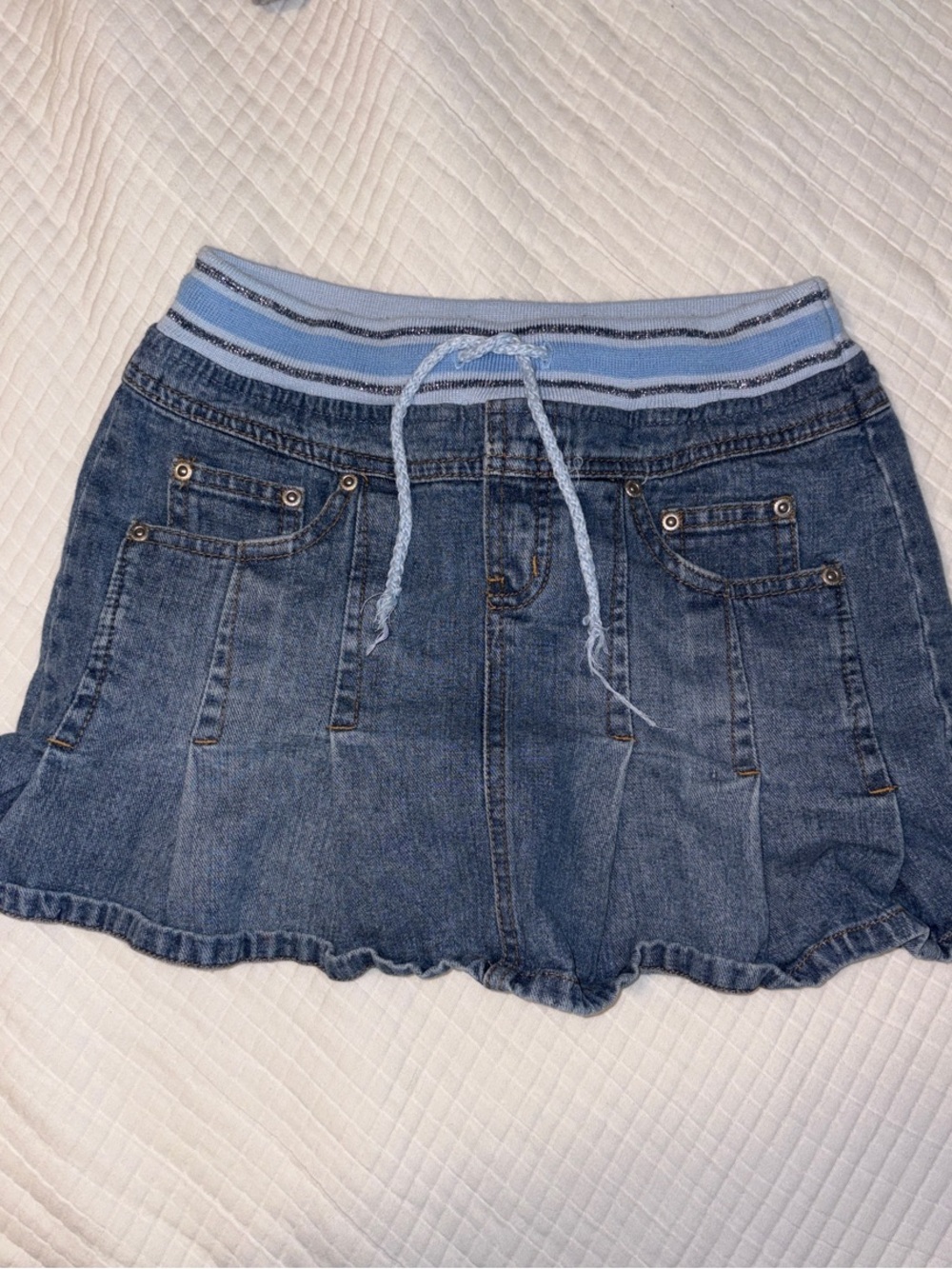 Vintage Y2K Limited Too Blue Denim Skort with Striped Elastic Waistband